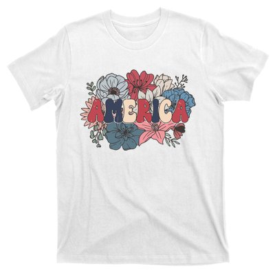 Floral American Mama Retro Mama T-Shirt