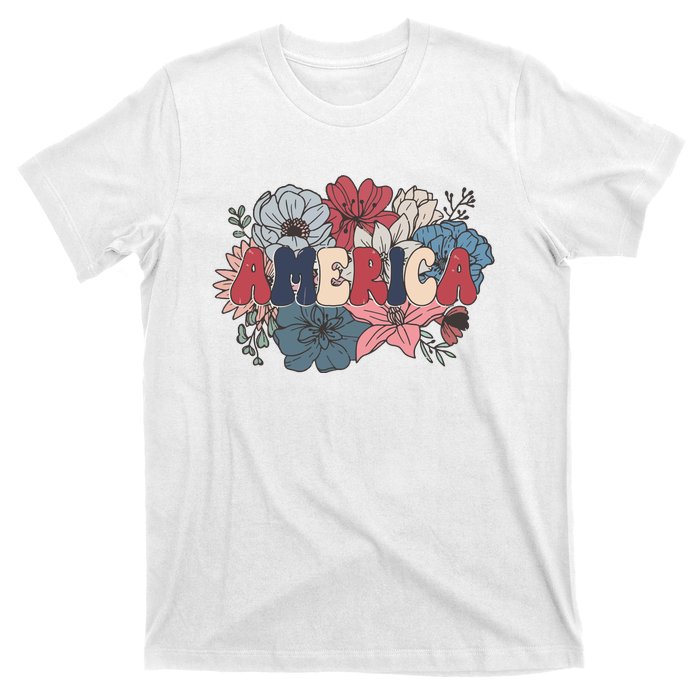 Floral American Mama Retro Mama T-Shirt