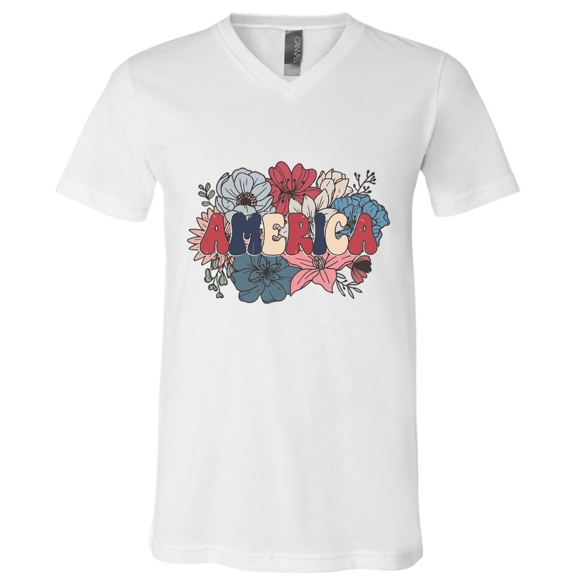 Floral American Mama Retro Mama V-Neck T-Shirt