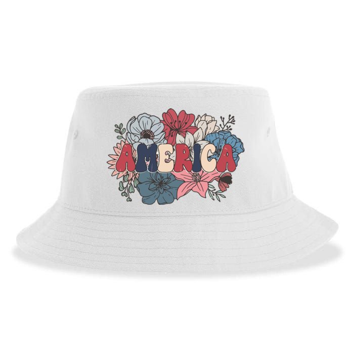 Floral American Mama Retro Mama Sustainable Bucket Hat