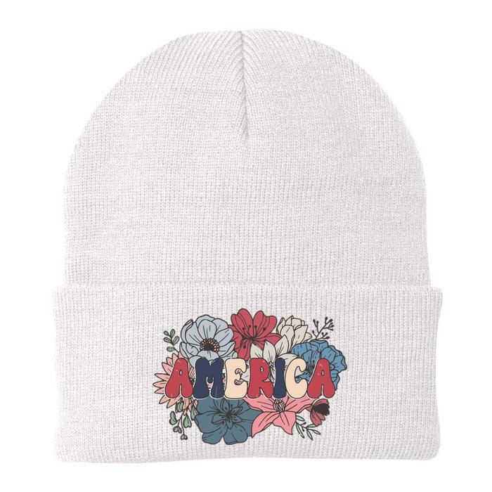 Floral American Mama Retro Mama Knit Cap Winter Beanie