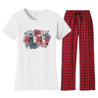 Floral American Mama Retro Mama Women's Flannel Pajama Set