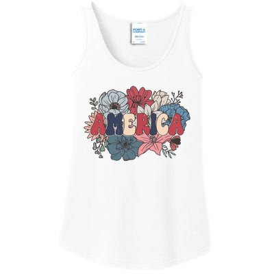 Floral American Mama Retro Mama Ladies Essential Tank