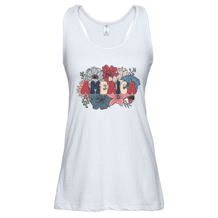 Floral American Mama Retro Mama Ladies Essential Flowy Tank