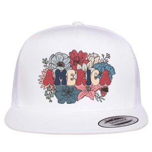 Floral American Mama Retro Mama Flat Bill Trucker Hat