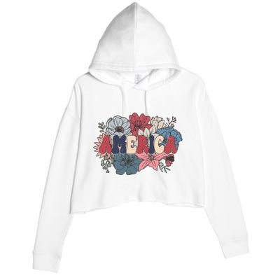 Floral American Mama Retro Mama Crop Fleece Hoodie