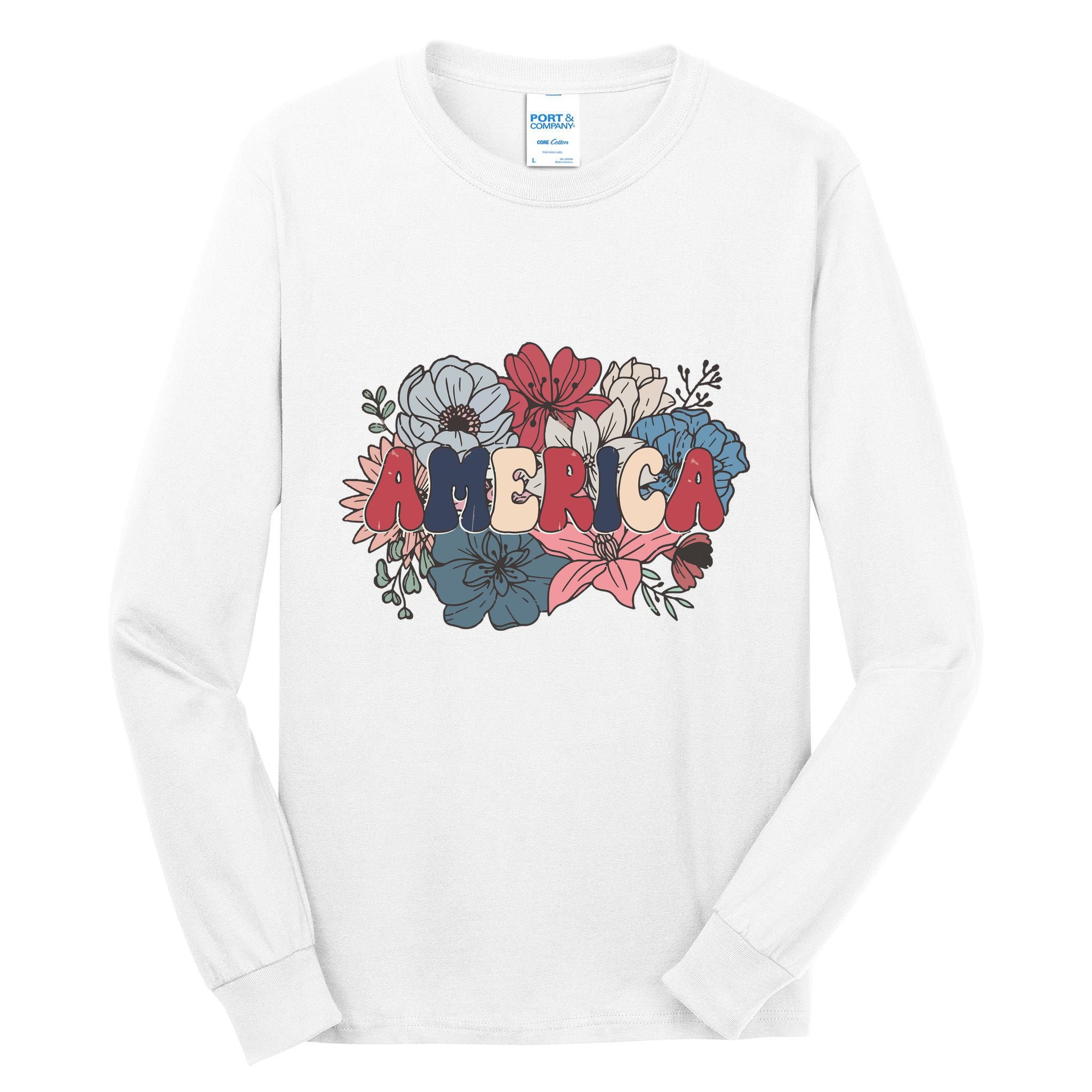 Floral American Mama Retro Mama Tall Long Sleeve T-Shirt