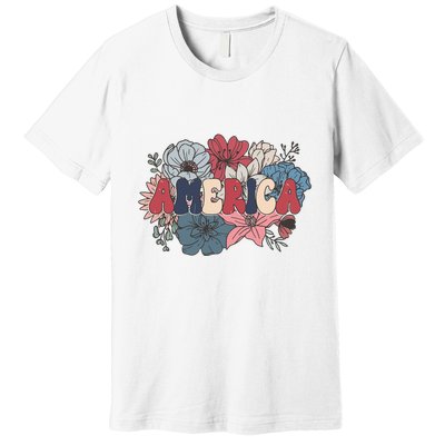 Floral American Mama Retro Mama Premium T-Shirt