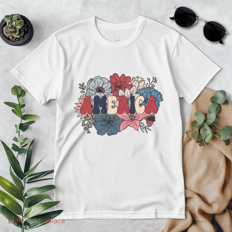 Floral American Mama Retro Mama Premium T-Shirt
