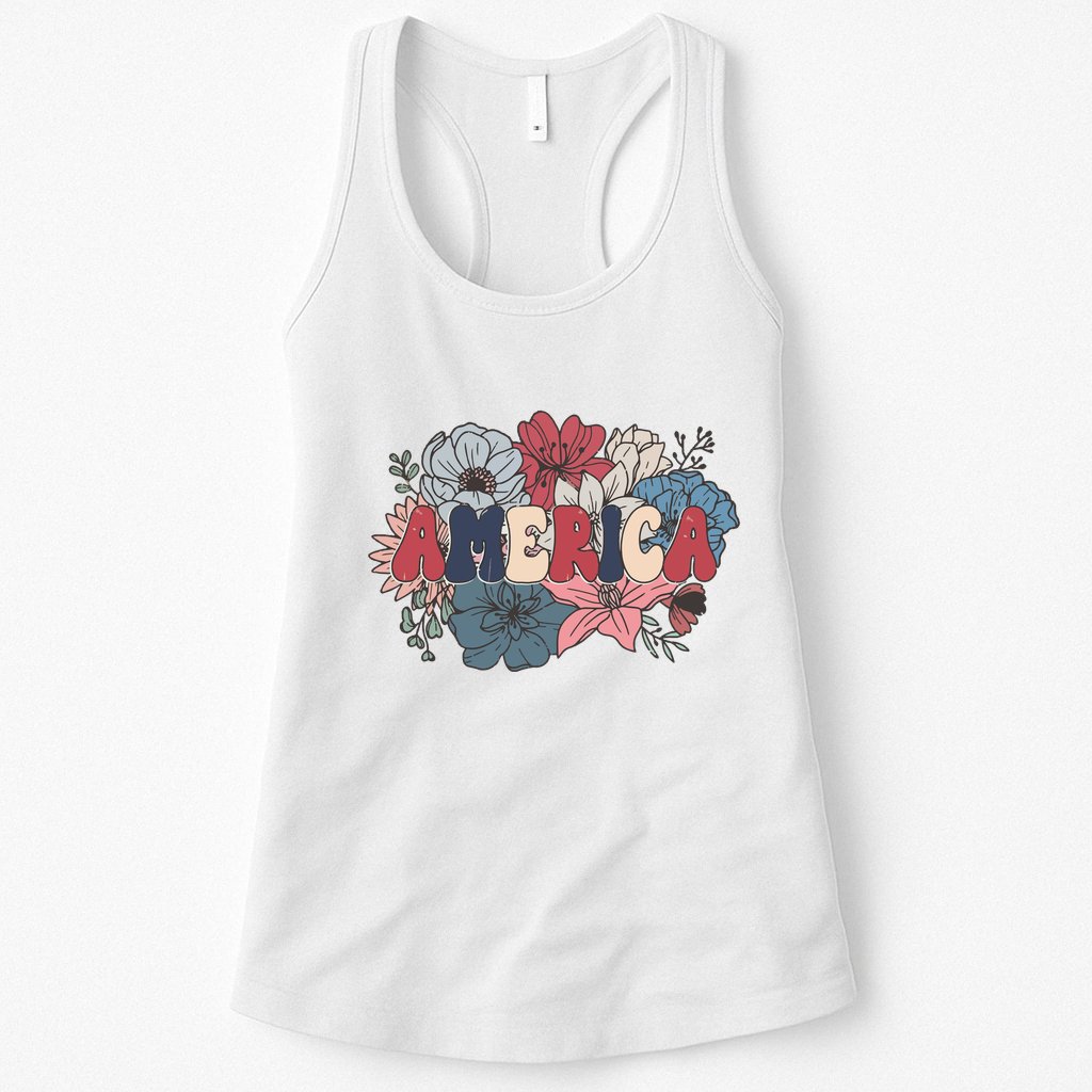 Floral American Mama Retro Mama Womens Tank Top