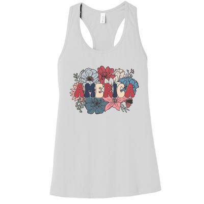 Floral American Mama Retro Mama Women's Racerback Tank