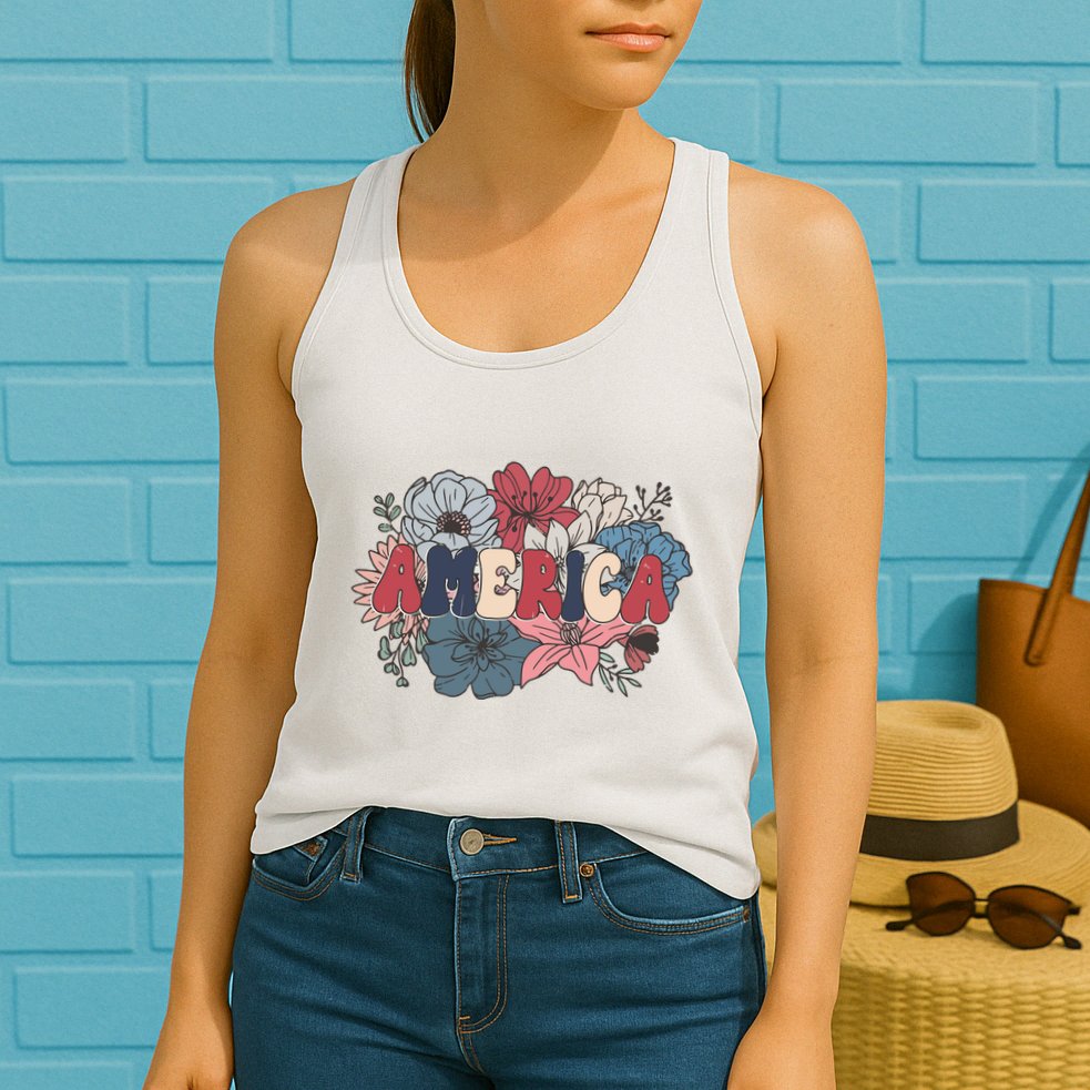 Floral American Mama Retro Mama Womens Tank Top