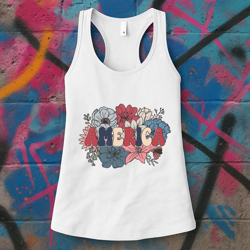 Floral American Mama Retro Mama Womens Tank Top