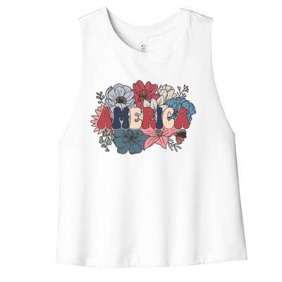 Floral American Mama Retro Mama Women's Racerback Cropped Tank