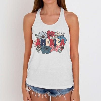 Floral American Mama Retro Mama Women's Knotted Racerback Tank