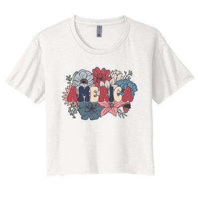 Floral American Mama Retro Mama Women's Crop Top Tee