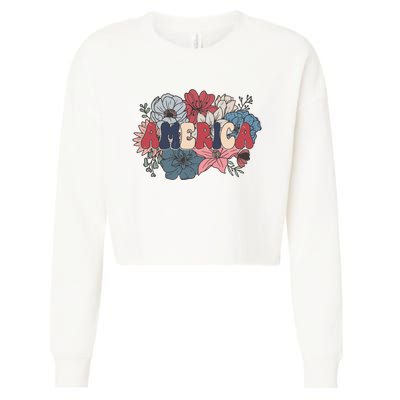 Floral American Mama Retro Mama Cropped Pullover Crew