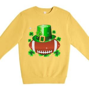 Football Leprechaun Lucky Shamrock St Patrick Day Men Boys  Premium Crewneck Sweatshirt