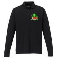 Football Leprechaun Lucky Shamrock St Patrick Day Men Boys  Performance Long Sleeve Polo