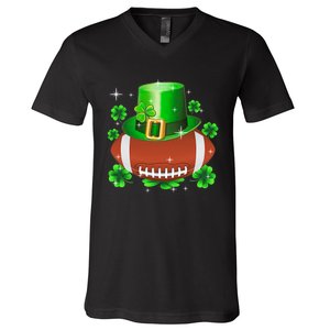 Football Leprechaun Lucky Shamrock St Patrick Day Men Boys  V-Neck T-Shirt