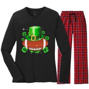 Football Leprechaun Lucky Shamrock St Patrick Day Men Boys  Women's Long Sleeve Flannel Pajama Set 