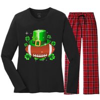 Football Leprechaun Lucky Shamrock St Patrick Day Men Boys  Women's Long Sleeve Flannel Pajama Set 