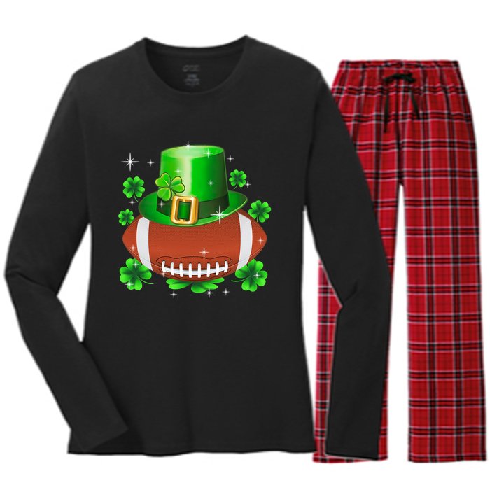 Football Leprechaun Lucky Shamrock St Patrick Day Men Boys  Women's Long Sleeve Flannel Pajama Set 