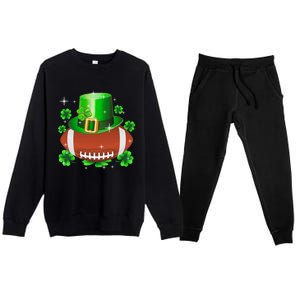 Football Leprechaun Lucky Shamrock St Patrick Day Men Boys  Premium Crewneck Sweatsuit Set