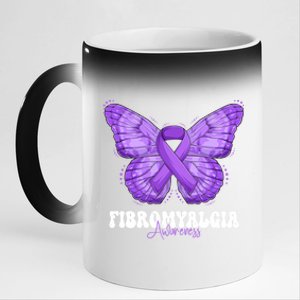 Fibromyalgia Awareness Month Purple Ribbon Butterfly Cute Gift 11oz Black Color Changing Mug