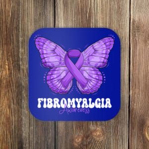 Fibromyalgia Awareness Month Purple Ribbon Butterfly Cute Gift Coaster