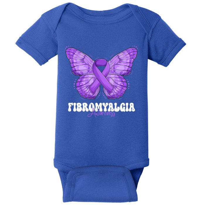 Fibromyalgia Awareness Month Purple Ribbon Butterfly Cute Gift Baby Bodysuit