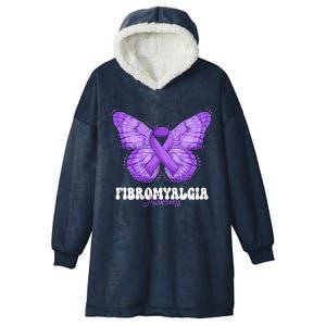 Fibromyalgia Awareness Month Purple Ribbon Butterfly Cute Gift Hooded Wearable Blanket