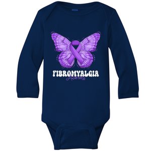 Fibromyalgia Awareness Month Purple Ribbon Butterfly Cute Gift Baby Long Sleeve Bodysuit