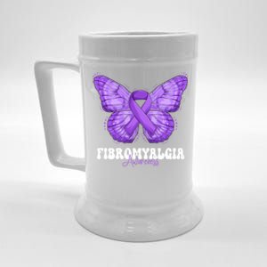 Fibromyalgia Awareness Month Purple Ribbon Butterfly Cute Gift Beer Stein