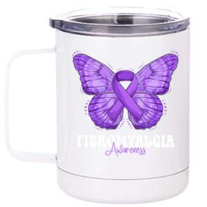 Fibromyalgia Awareness Month Purple Ribbon Butterfly Cute Gift 12 oz Stainless Steel Tumbler Cup