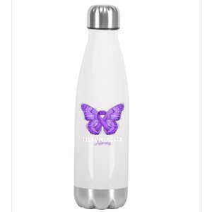 Fibromyalgia Awareness Month Purple Ribbon Butterfly Cute Gift Stainless Steel Insulated Water Bottle