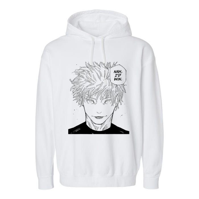 Funny Anime Meme Nah Id Win Reference Gojo Garment-Dyed Fleece Hoodie