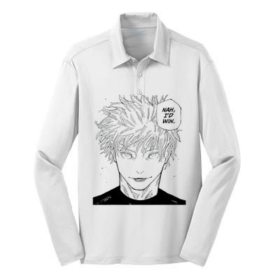 Funny Anime Meme Nah Id Win Reference Gojo Silk Touch Performance Long Sleeve Polo