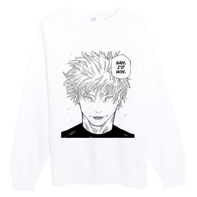 Funny Anime Meme Nah Id Win Reference Gojo Premium Crewneck Sweatshirt