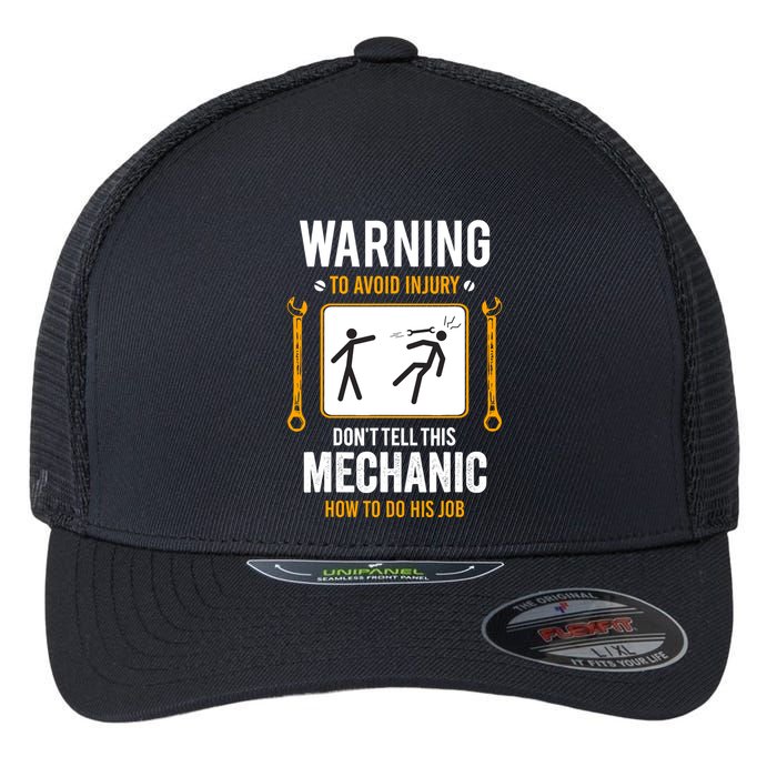 Funny Auto Mechanic Warning To Avoid Injury Mechanic Flexfit Unipanel Trucker Cap