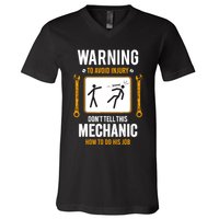 Funny Auto Mechanic Warning To Avoid Injury Mechanic V-Neck T-Shirt