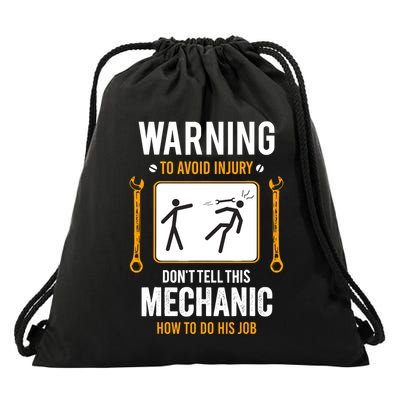 Funny Auto Mechanic Warning To Avoid Injury Mechanic Drawstring Bag