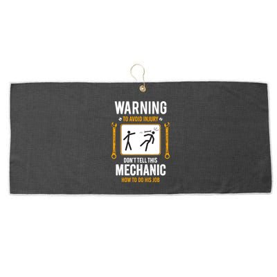 Funny Auto Mechanic Warning To Avoid Injury Mechanic Large Microfiber Waffle Golf Towel