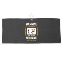 Funny Auto Mechanic Warning To Avoid Injury Mechanic Large Microfiber Waffle Golf Towel
