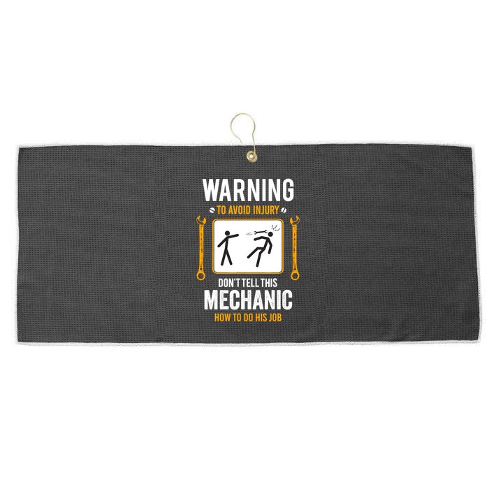 Funny Auto Mechanic Warning To Avoid Injury Mechanic Large Microfiber Waffle Golf Towel