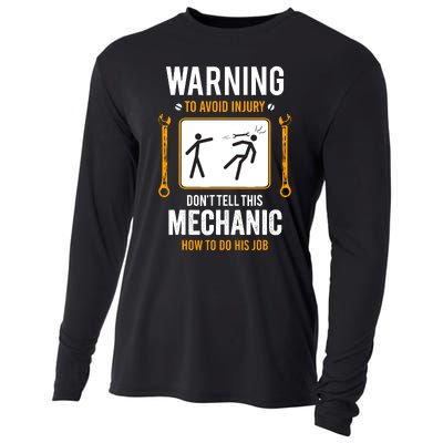 Funny Auto Mechanic Warning To Avoid Injury Mechanic Cooling Performance Long Sleeve Crew