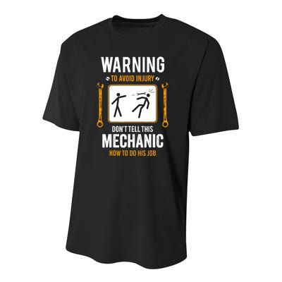 Funny Auto Mechanic Warning To Avoid Injury Mechanic Youth Performance Sprint T-Shirt