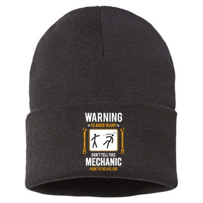 Funny Auto Mechanic Warning To Avoid Injury Mechanic Sustainable Knit Beanie