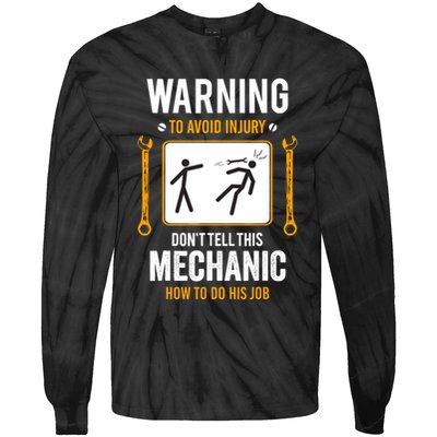 Funny Auto Mechanic Warning To Avoid Injury Mechanic Tie-Dye Long Sleeve Shirt