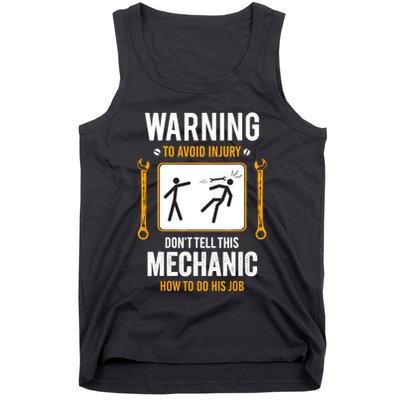 Funny Auto Mechanic Warning To Avoid Injury Mechanic Tank Top